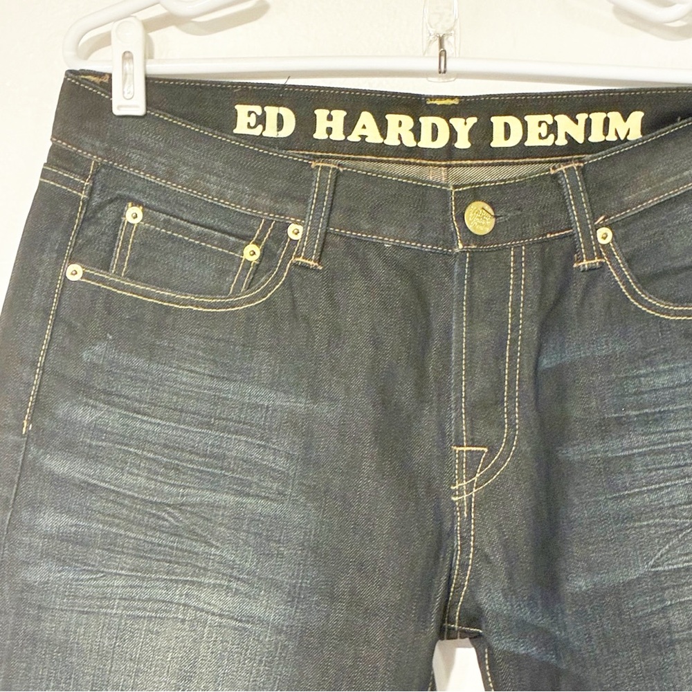 Ed Hardy by Christian Audigier Men’s 33x32 Jeans Do Or Die‎ Button Fly Wide - Picture 4 of 7